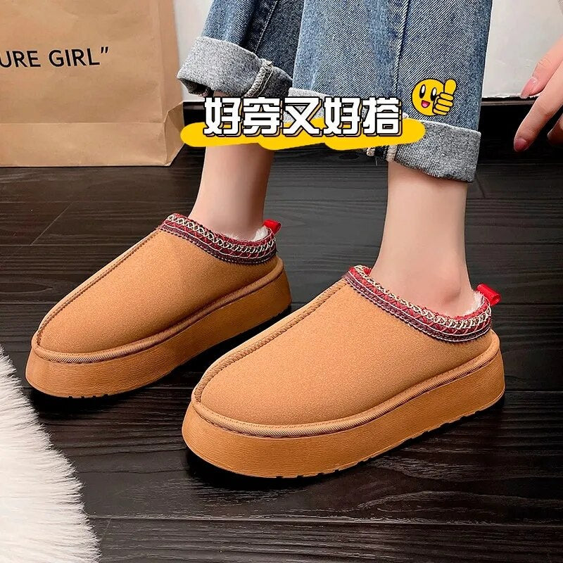 Women's Warm Wool Platform Slippers and Sheepskin Shoes