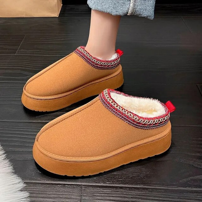 Women's Warm Wool Platform Slippers and Sheepskin Shoes