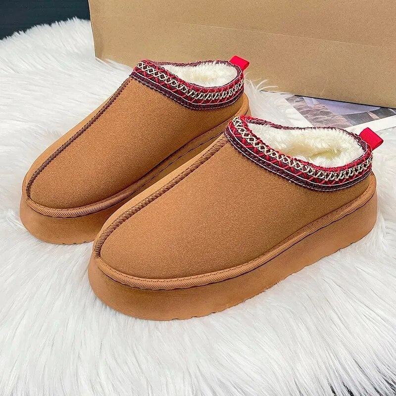 Women's Warm Wool Platform Slippers and Sheepskin Shoes